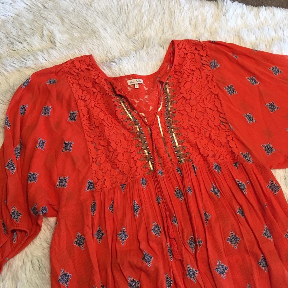 Red Camel tie front embellished top
